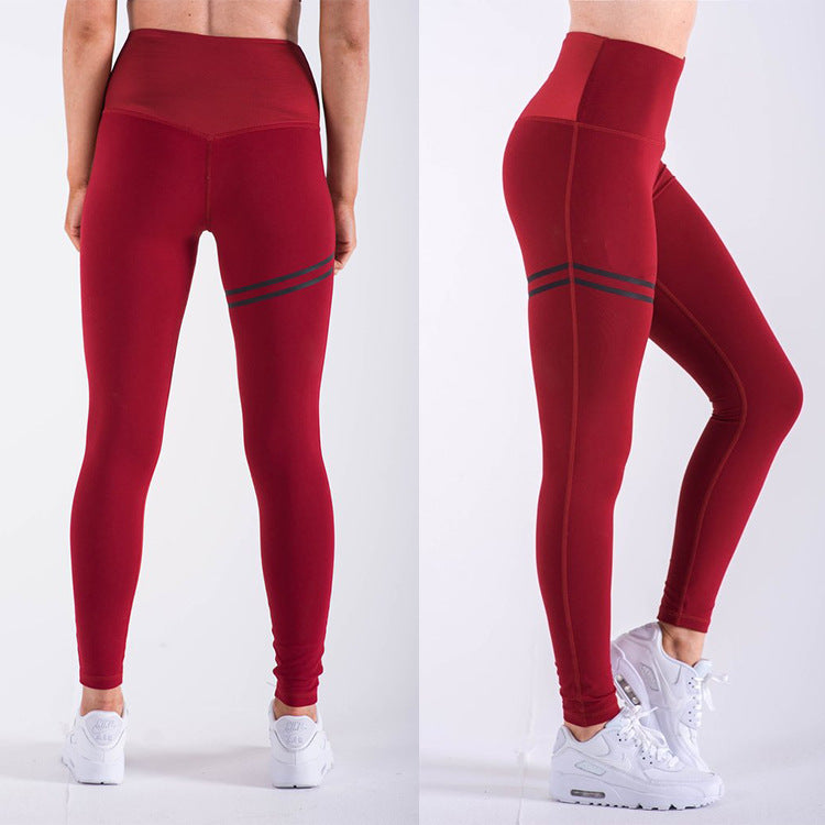 Shirley – High-Waisted Solid Striped Stretch Yoga Pants