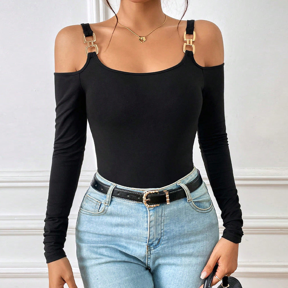 Samantha – Simple Strap Top with Metal Hooks and Long Sleeves