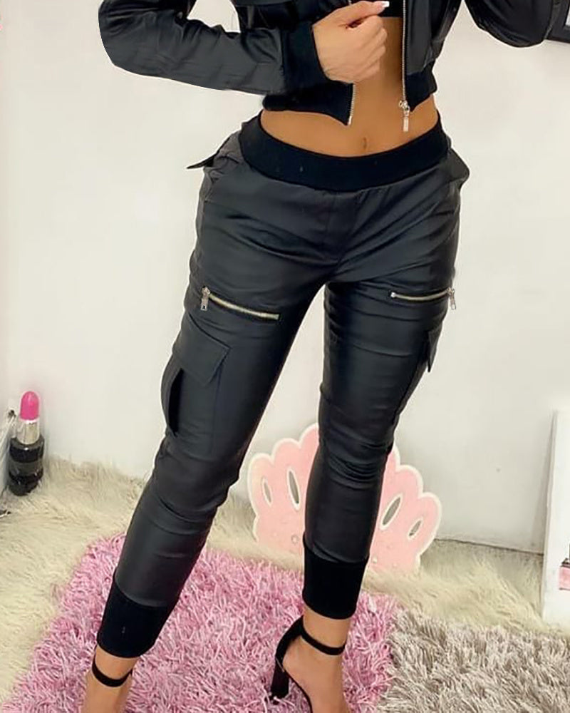 Sarah – Black Vegan Leather Pants with Tie Closure