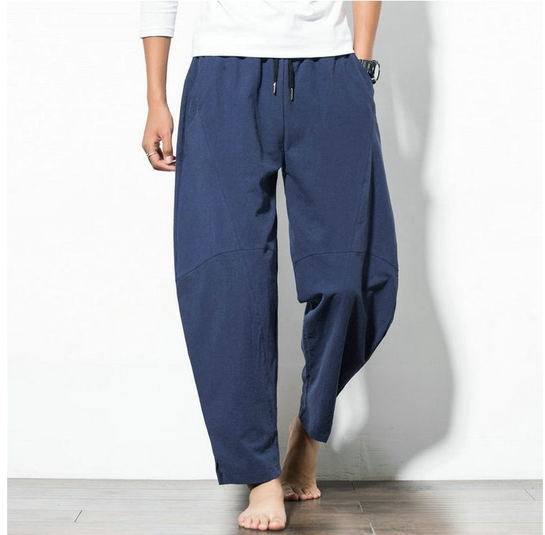Dominic – Relaxed Ethnic Style Cotton and Linen Harem Pants with Lace