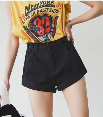 Deborah – High-Waisted Denim Shorts with Elastic Waistband and Wide Legs