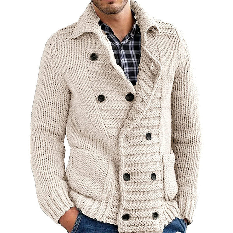Lionel – Solid Men's Sweater with Lapel and Cardigan Design