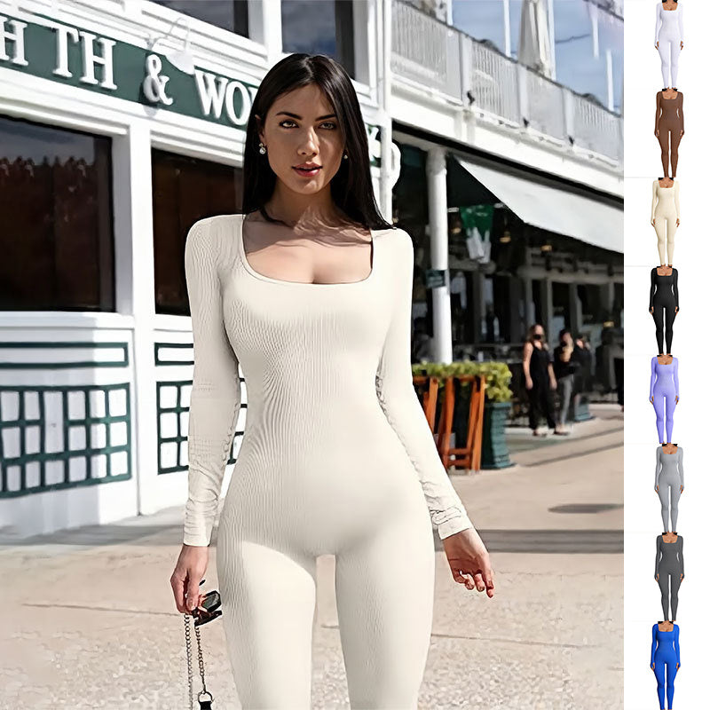Shannon – Stylish Sports Jumpsuit with Long Sleeves and Square Neck