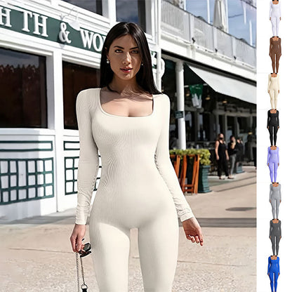 Shannon – Stylish Sports Jumpsuit with Long Sleeves and Square Neck