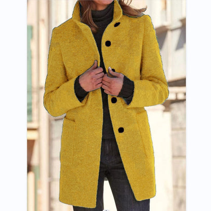 Charlotte – Women's Wool Coat with Stand Collar and Pockets