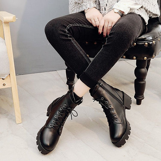 Jacqueline – Lace-Up Boots with Buckle and Thick Sole