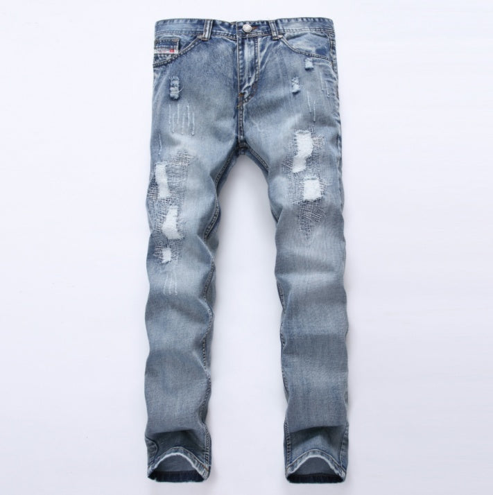 Damian – Slim Fit Men's Jeans with Rips in Light Blue