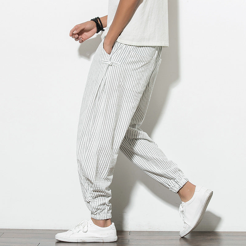 Patrick – Comfortable Harem Pants in Breathable Cotton and Linen with Disc Buckle in Oversize