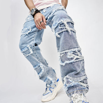 Anton – Stylish Men's Hip-Hop Jeans with Patchwork and Straight Cut