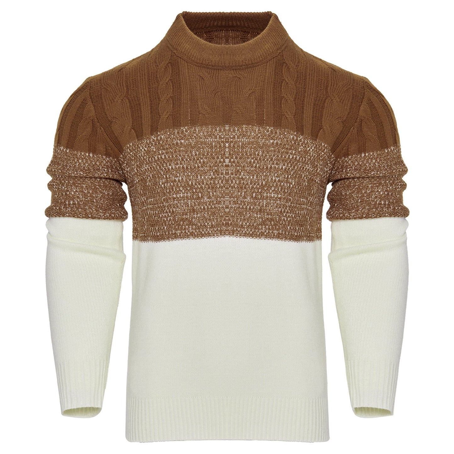 Callum – Casual Color Block Long Sleeve Sweater with Cable Knit