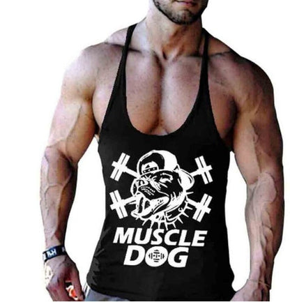 Gregory – Cartoon Fitness Vest with Muscle Dog Print