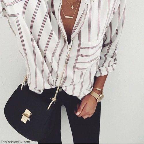 Sara – Women's Blouses with Relaxed Stripes and Long Sleeves
