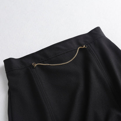 Clara – Wide Pleated Skirt with Chain Decoration