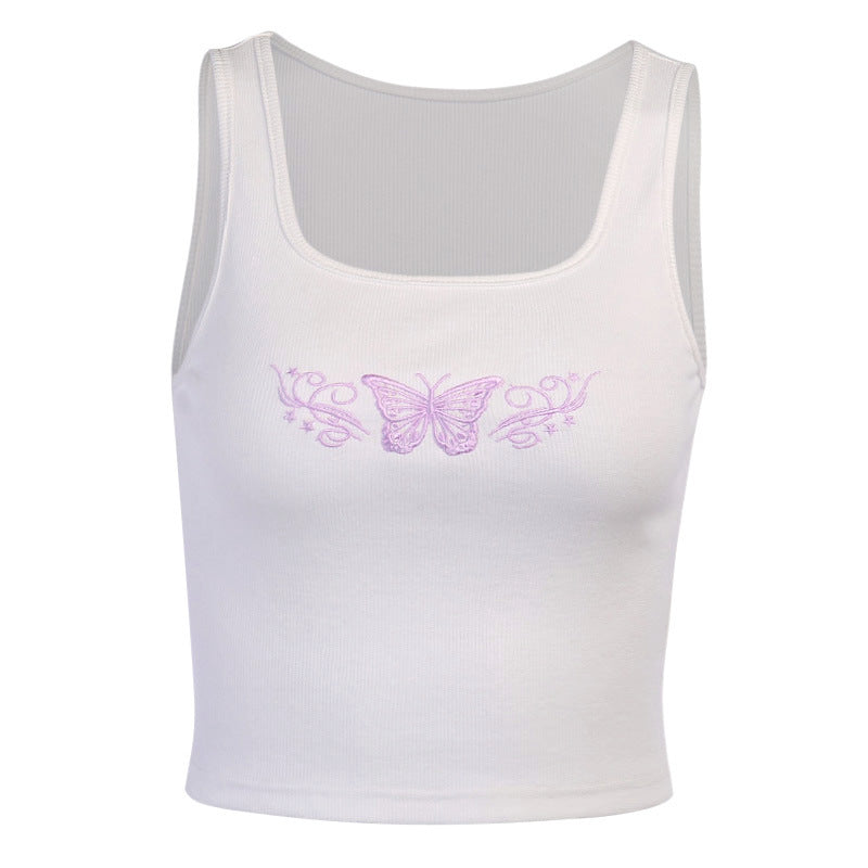 Katy – Sexy Tank Top with Embroidered Butterfly