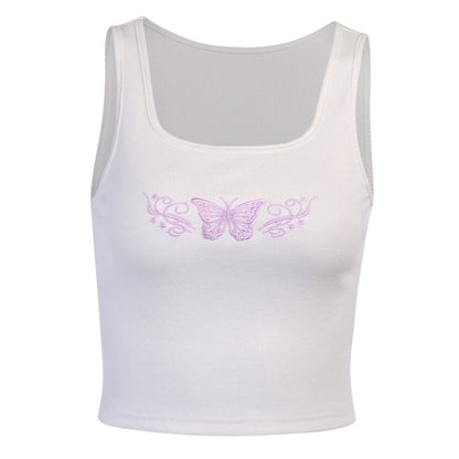 Katy – Sexy Tank Top with Embroidered Butterfly