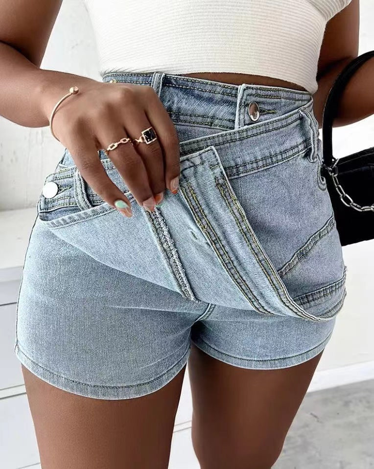 Shirley – Y2K Street Vintage Denim Shorts with Asymmetric Hem