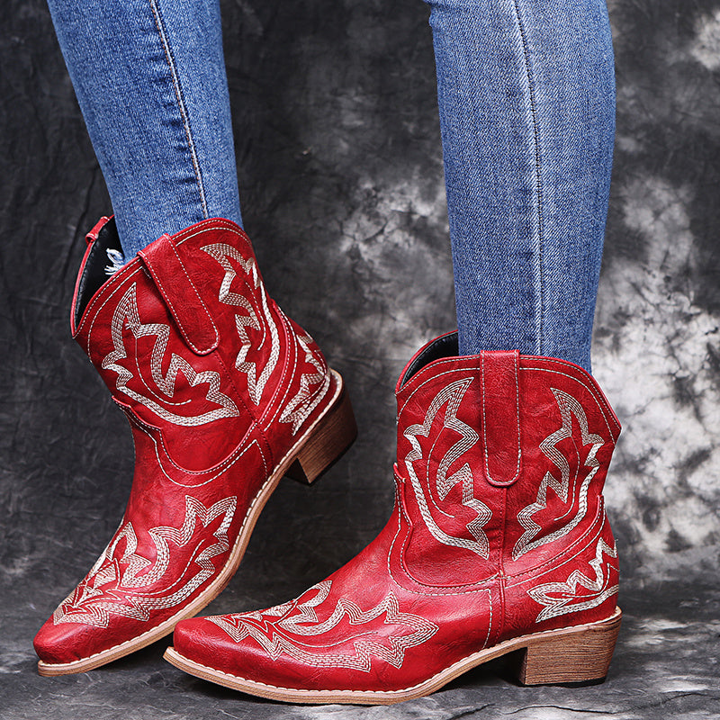 Mary – Embroidered Cowgirl Boots with Wedge Heel