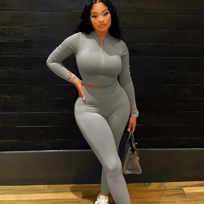 Judith – Urban Casual Suit with Stand-Up Collar and Zipper