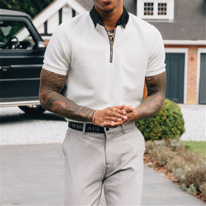 Jeffrey – Men's Polo Shirt in Pure White with Short Sleeves