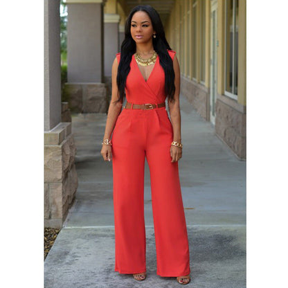 Louise – High-Waist V-Neck Wide-Leg Jumpsuit with Belt