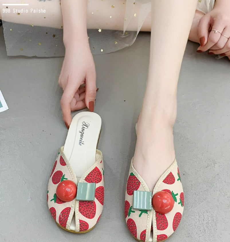 Margaret – Flat Women's Beach Slippers with Cherry Toe Cap