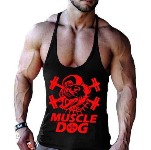 Gregory – Cartoon Fitness Vest with Muscle Dog Print