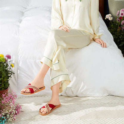 Leah – Cross-Strap Linen Slippers