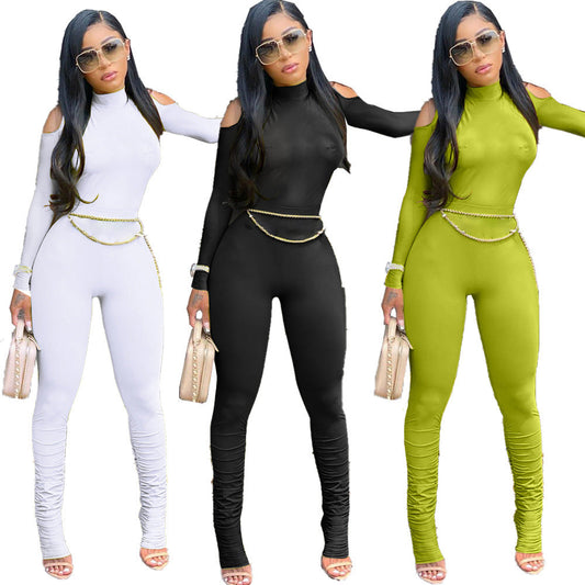 Julia – Long Women's Jumpsuit with Zipper and Pleats