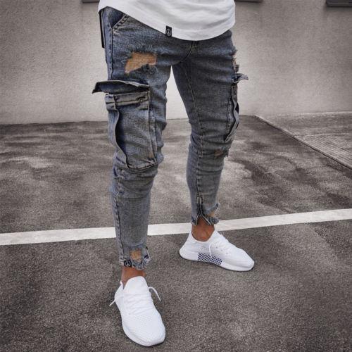 Ron – Men's Cargo Jeans with Distressed Denim