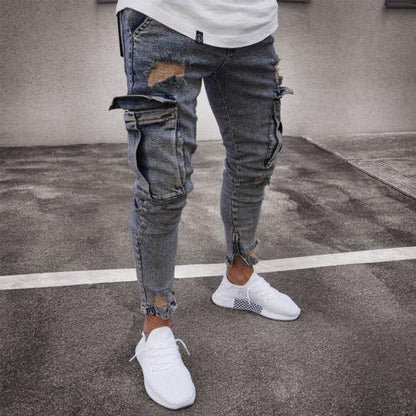 Ron – Men's Cargo Jeans with Distressed Denim
