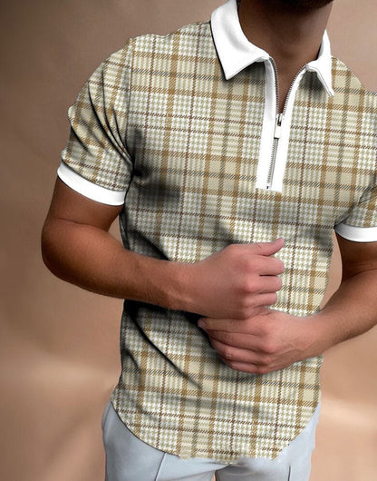 Kevin – Men's Polo Shirt with Zipper and Check Pattern