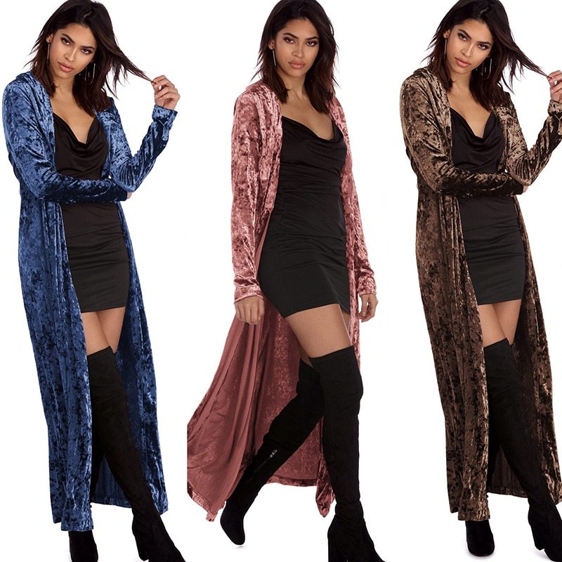 Lydia – Long Velvet Women's Coat for Autumn