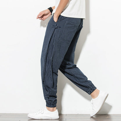 Patrick – Comfortable Harem Pants in Breathable Cotton and Linen with Disc Buckle in Oversize