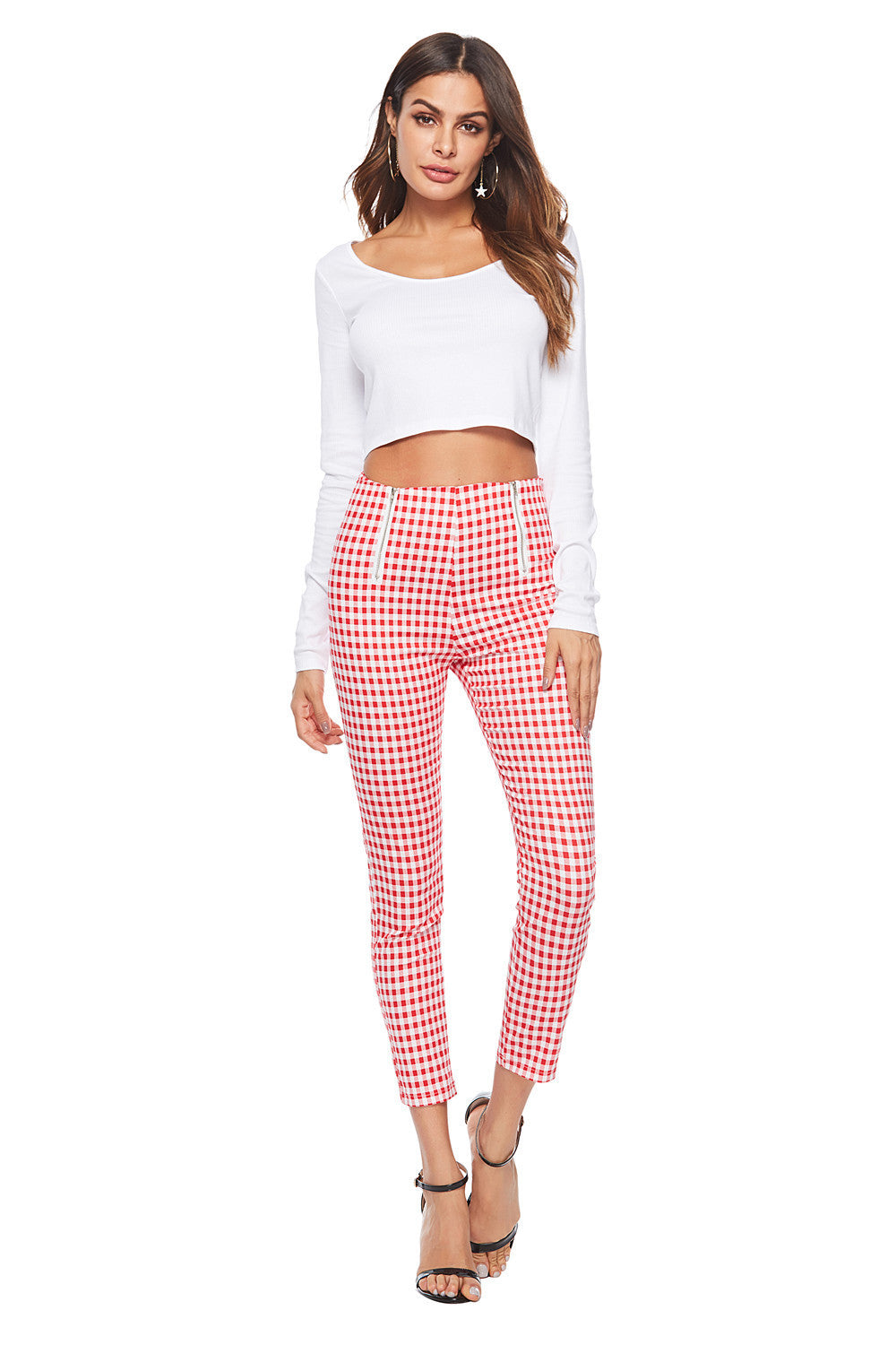 Christine – Slimming Pants with Black-White Check Pattern