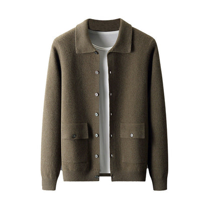 Fiona – Thick Women's Wool Cardigan with Polo Collar for Fall and Winter