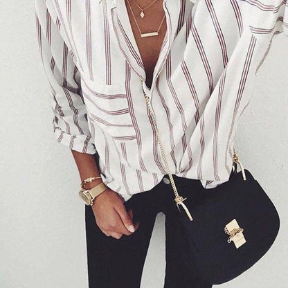Sara – Women's Blouses with Relaxed Stripes and Long Sleeves