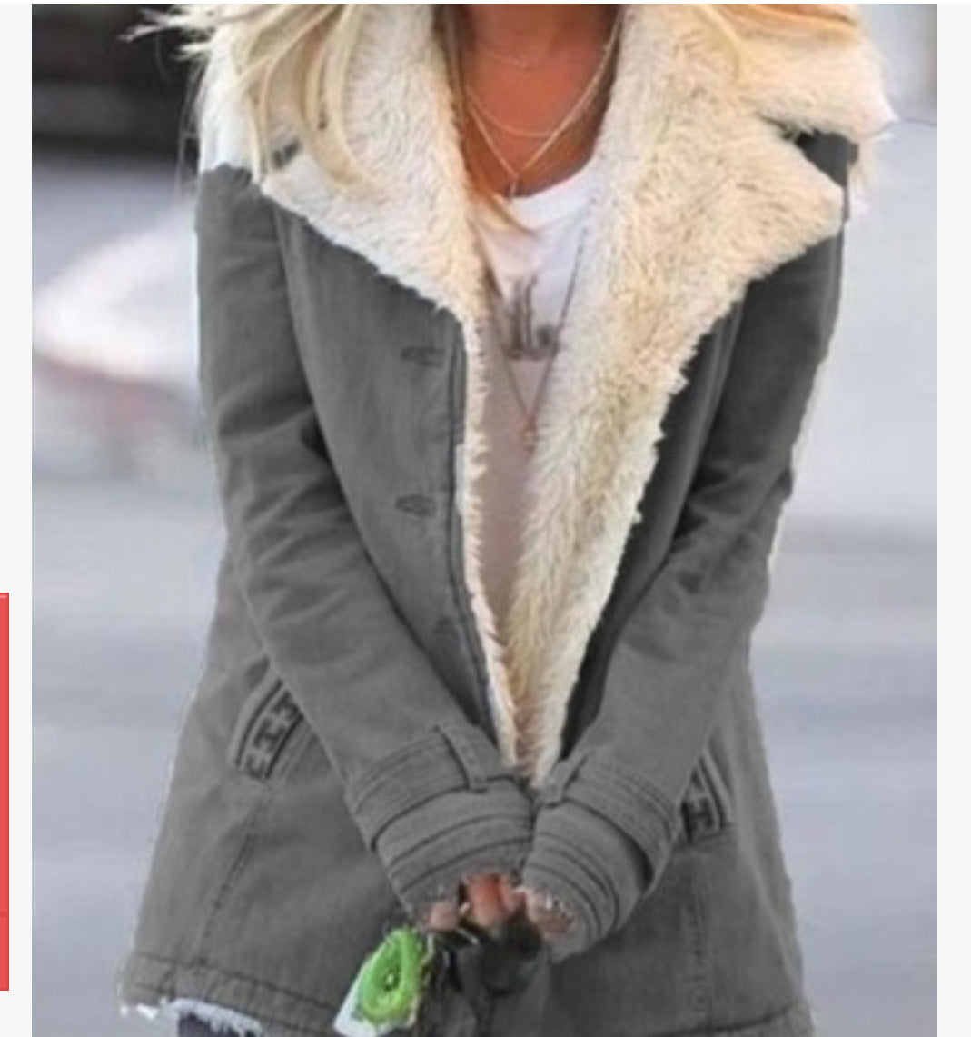 Anna – Warm Women's Coat with Plush Composite and Button Details