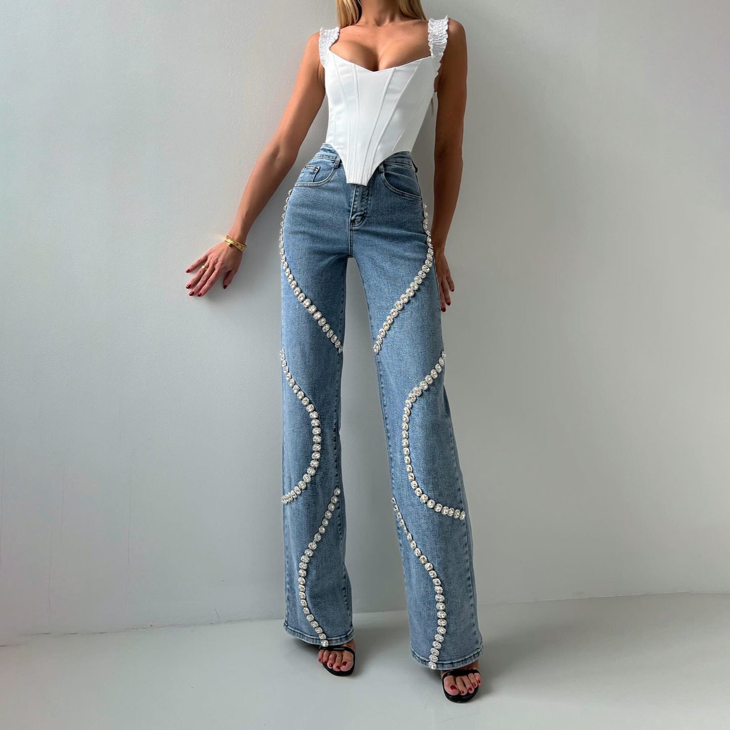 Emily – Straight Women's Jeans with Rhinestone Design