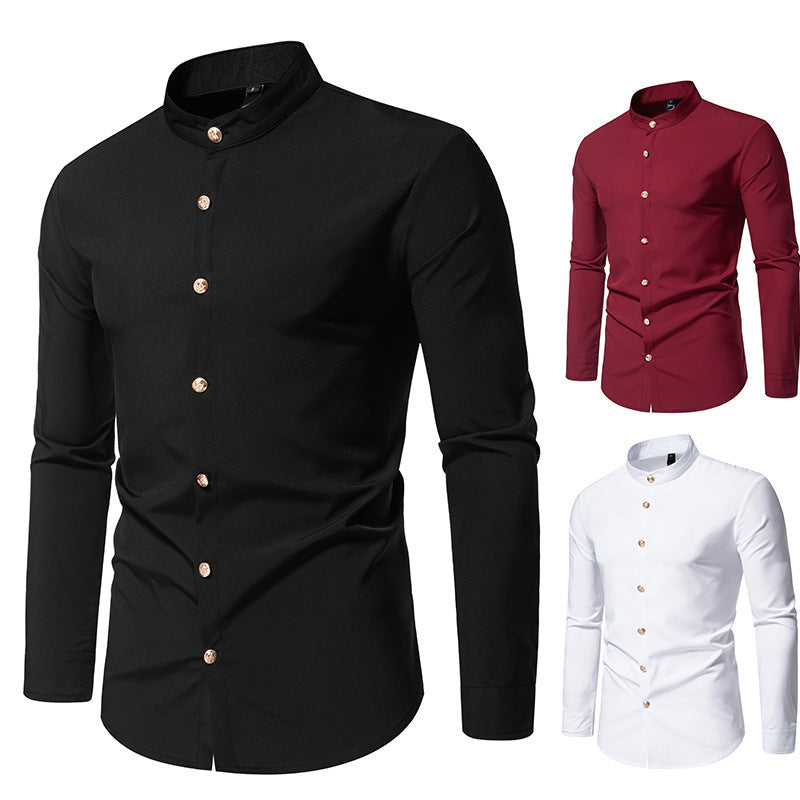 Ben – Men's Solid Party Shirt with Metal Buttons and Long Sleeves