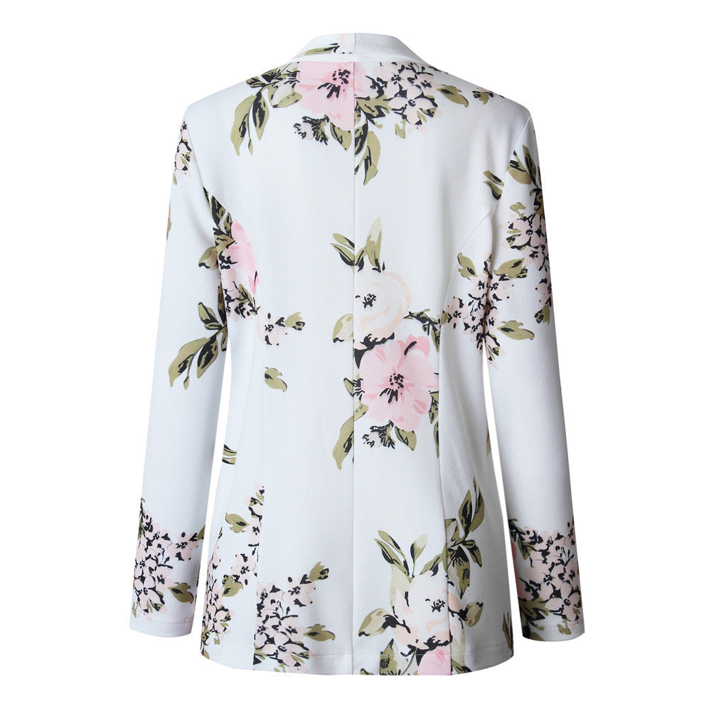 Rose – Long Women's Blazer with Floral Pattern and Pockets