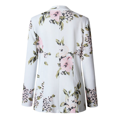 Rose – Long Women's Blazer with Floral Pattern and Pockets