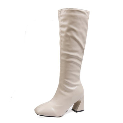 Elizabeth – Knee-High Boots with Square Heel and Round Toe in Vegan Leather