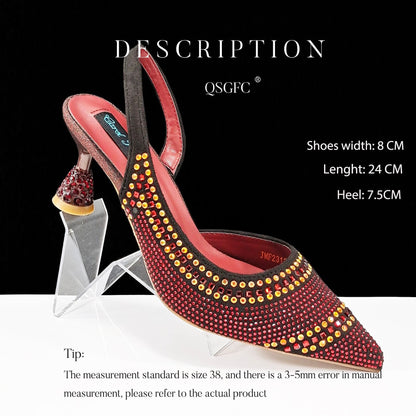 Sharon – Pointed Striped Women's High Heels with Rhinestones