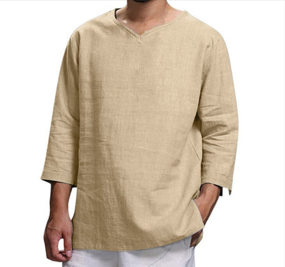 Tristan – Casual Men's Shirt in Cotton and Linen with V-Neck