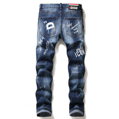 Eddie – Slim Fit Men's Jeans with Zippers and Distressed Details