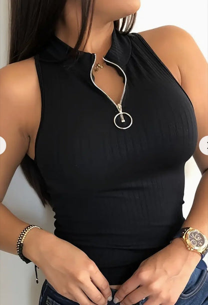 Nicole – Vibrant Solid Zipper Tank Top – Sleeveless, Breathable, Comfortable, and Versatile for Spring and Summer