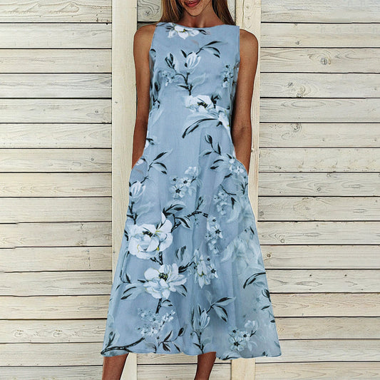 Joy – Floral Tunic Dress with Round Neck and A-Line Cut