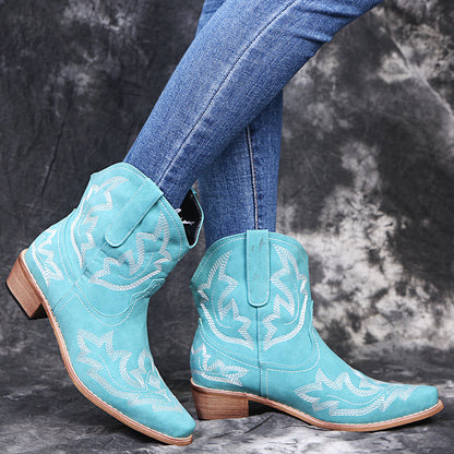 Mary – Embroidered Cowgirl Boots with Wedge Heel