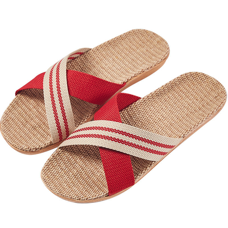 Leah – Cross-Strap Linen Slippers