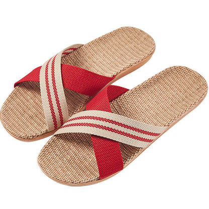Leah – Cross-Strap Linen Slippers